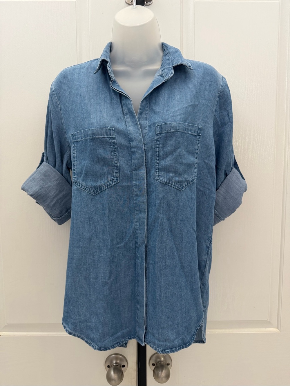 Blue Chambray Denim Button-Front Shirt Sz S